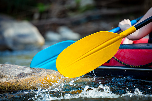 Excited rafting group in white water